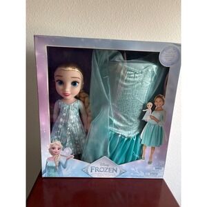 Disney Frozen Elsa Doll with Matching Girl Dress Set Jakks Pacific Size 4-6x NEW